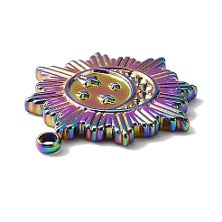 304ステンレススチールペンダントラインストーンセッティング  太陽  虹色  1mmのラインストーンに適する  20.5x18x2mm  穴：1.4mm&nbsp;STAS-WH0029-81M