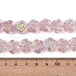 電気メッキガラスビーズ  ローズ  フル虹メッキ  ロージーブラウン  12.5~13x14.1x9.5~9.8mm  穴：1mm  約49~51個/連  22.83~23.62''（58~60センチメートル）&nbsp;EGLA-T025-02E