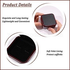 プラスチックとPUレザーのジュエリーカフスボタンボックス  内側のベルベットと  正方形  暗赤色  7.5x7.5x3.6cm&nbsp;CON-WH0117-14A