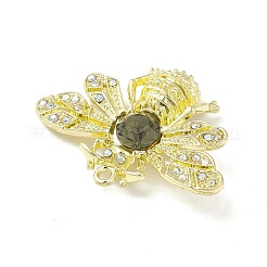 ラックメッキ合金ガラスペンダント  ラインストーン付き  ミツバチのチャーム  ゴールドカラー  26x36.5x7mm  穴：1.6mm&nbsp;PALLOY-M199-25G