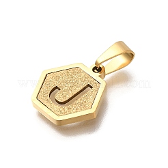 304ステンレススチールチャーム  18KGP本金メッキ  レターチャーム付き六角形  文字J  15x14x1.5mm  穴：3x5.5mm&nbsp;STAS-H227-01G-J