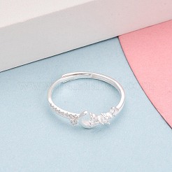 925 Sterling Silver Micro Pave Clear Cubic Zirconia Adjustable Finger Rings for Women&nbsp;STER-N016-144S