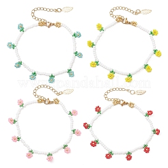 Floral Glass Seed Bead Charm Bracelets for Women&nbsp;BJEW-MZ00306