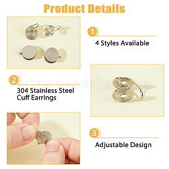 16Pcs 4 Styles Brass & 304 Stainless Steel Cuff Earrings&nbsp;EJEW-HS0001-18P