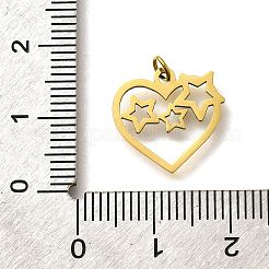 304ステンレススチールチャーム  丸カン付き  スターチャーム付きハート  レーザー切断  イオンプレーティング（ip）  18KGP本金メッキ  14.5x15x1mm  穴：3mm&nbsp;STAS-R153-38G