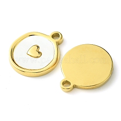Ion Plating(IP) 304 Stainless Steel Pave Shell Flat Round Charms with Heart&nbsp;FIND-Z028-06G