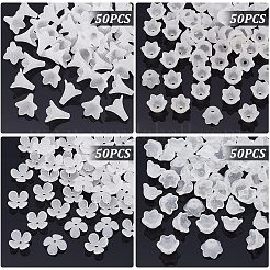 200個 4スタイル スプレー塗装ガラスビーズ & アクリルビーズキャップ  花  透明  7~21.5x11.5~22x4.5~21mm  穴：1.2~1.5mm  50個/スタイル&nbsp;DIY-HY0001-10