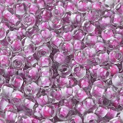 透明なガラスの丸いシードビーズ  色の内側  ラウンド  青紫色  6/0  4x3mm  穴：1.2mm  約161個/10g&nbsp;X1-SEED-B001-05A-29