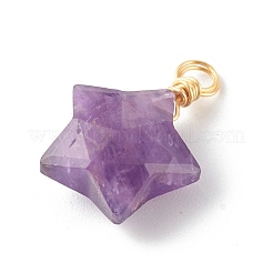 天然混合宝石チャーム  ゴールデン真鍮パーツ  スター  19.5x14x6.5mm  穴：2.5mm&nbsp;PALLOY-JF00748