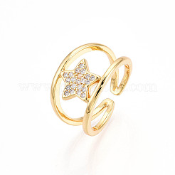 Brass Micro Pave Clear Cubic Zirconia Cuff Rings for Women&nbsp;KK-T074-21G