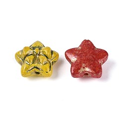 ピカソのベーキングペイントと金色の金属で編まれたガラスビーズ  スター  ミックスカラー  13.5~14x14.5~15x6~7.5mm  穴：1~1.2mm&nbsp;DGLA-T004-58M