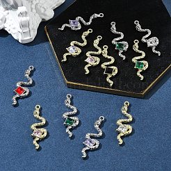 12 個 2 色ラックメッキ合金ラインストーンペンダント  鉛フリー＆カドミウムフリー＆ニッケルフリー  ヘビ  プラチナ·ゴールデン  37x12.5x4.5mm  穴：1.5mm  6個/カラー&nbsp;FIND-FS0003-70