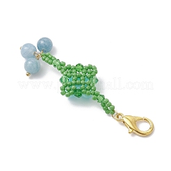 3Pcs Round Natural Blue Quartz & Dyed Yellow Jade & Malaysia Jade & Seed Glass Beaded Flower Pendant Decorations&nbsp;HJEW-MZ00397