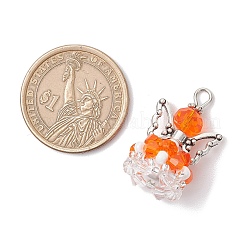 ガラスチャーム  角度  合金製ウィングビーズと鉄製ループ付き  多面カット  ダークオレンジ  29x18x16mm  穴：3mm&nbsp;PALLOY-MZ00665-05