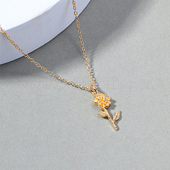 Valentine's Day Rose Flower Alloy Pendant Necklaces for Women&nbsp;WG54A93-01