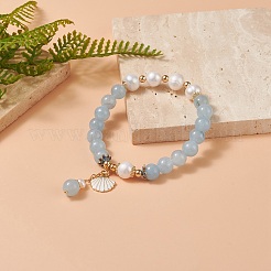 Dyed Natural Quartz(Dyed) & Pearl Stretch Bracelet&nbsp;BJEW-JB09224-03