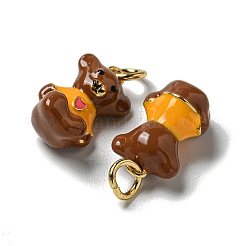 ラックメッキ真鍮エナメルチャーム  丸カン付き  長持ちメッキ  鉛フリー＆カドミウムフリー  クマのチャーム  18KGP本金メッキ  14.5x8.5x7mm  穴：3mm&nbsp;KK-S366-02G