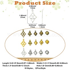 120pcs15スタイルチベットスタイルアロイペンダント  カードを再生  ミックスカラー  14.5~27.5x11.5~17.5x1.5~3mm  穴：1.6~2mm  8個/スタイル&nbsp;FIND-CJ0005-06