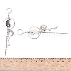 304ステンレススチールと真鍮のフープピアス  太陽と月による陰陽  左右  ステンレス鋼色  101.5x25mm&nbsp;EJEW-TA00802