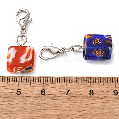 16Pcs Square Handmade Millefiori Glass Pendant Locking Stitch Markers&nbsp;HJEW-AB00654