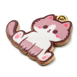 プリント合金ペンダント  ゴールドカラー  カドミウムフリー＆ニッケルフリー＆鉛フリー  猫の形のチャーム  ロージーブラウン  20x20x2mm  穴：1.6mm&nbsp;ENAM-L042-04G-02