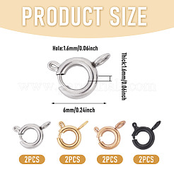 8個4色304ステンレススチールスプリングリング留め金  ミックスカラー  6x1.6mm  穴：1.6mm  2個/カラー&nbsp;STAS-TADJ001-09