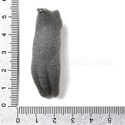 フロッキー樹脂ペンダント  猫  プラチナ鉄ループ付き  グレー  47x16x21mm  穴：2mm&nbsp;RESI-E059-01B