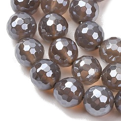 電気メッキ天然石瑪瑙ビーズ連売り  ラウンド  多面カット  パール光沢メッキ  グレー  7.5~8mm  穴：1~1.2mm  約48~49個/連  14.96''~15.24''（38~38.7センチメートル）&nbsp;G-B191-A07-8mm-05
