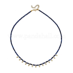 Natural Lapis Lazuli Faceted Rondelle Baded Necklaces with 201 Stainless Steel Teardrop Charms&nbsp;NJEW-JN06428-02