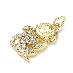 ラインストーン付き真鍮ペンダント  猿のチャーム  ゴールドカラー  クリスタル  20x13x3.5mm  穴：3mm&nbsp;RB-CBA6830-18G-02