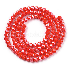 電気メッキガラスビーズセット  パール光沢メッキ  多面カット  ロンデル  レッド  6x5mm  穴：1mm  約85~88個/連  16.1~16.5インチ（41~42cm）&nbsp;X1-EGLA-A034-P6mm-A10