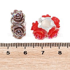 不透明樹脂ヨーロッパビーズ  大穴ビーズ  合金コアで  花バラ  銀色のメッキ  ミックスカラー  16~17.5x9mm  穴：5.5mm&nbsp;RESI-F075-01