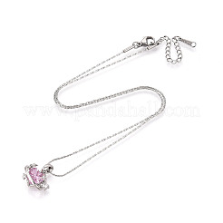 Brass Cubic Zirconia Heart Planet Pendant 304 Stainless Steel Chain Necklaces&nbsp;NJEW-T018-06P