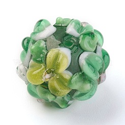 手作りランプワークビーズ  花とロンデル  バンピー  シーグリーン  14~15x12~13mm  穴：1.5~1.8mm&nbsp;LAMP-P051-H03