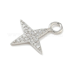 真鍮マイクロパヴェクリアキュービックジルコニアペンダント  プラチナ  星のチャーム  15.5x12x1.5mm  穴：2.5mm&nbsp;KK-H528-07A-P