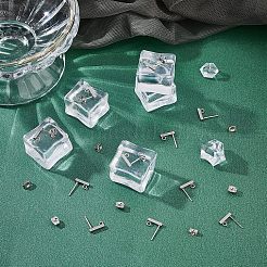 304ステンレススチールスタッドピアス金具  ループとイヤーナット付き  長方形  ステンレス鋼色  スタッドピアスパーツ：10x2x2mm  穴：1.5mm  ピン：0.8mm  50個/箱  ピアスキャッチ：6x4.5x3mm  穴：0.8~1mm  50個/箱&nbsp;STAS-UN0019-62P