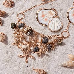 電気メッキシェルペンダントセット  コンクシェル＆カウリーシェル＆カピスシェル＆シーシェル＆スパイラルシェルペンダントと鉄/真鍮ループ付き  貝殻色  82x82x27mm  20個/箱&nbsp;BSHE-PH0003-19