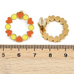 304ステンレススチールエナメルスタッドピアス  ゴールドカラー  ハートと環  ミックスカラー  20mm&nbsp;EJEW-K268-18G
