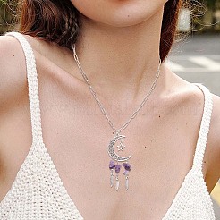 10Pcs 5 Styles Opalite & Synthetic Turquoise & Natural Amethyst & Tiger Eye & Rose Quartz Chip and Alloy Hollow Moon Big Pendants&nbsp;FIND-BM0001-84