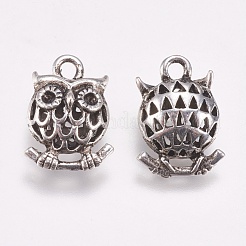 合金ペンダント  フクロウ  中空  鉛フリーとニッケルフリー  アンティークシルバー  17x12x7mm  穴：2mm&nbsp;X-PALLOY-AD45691-AS-FF