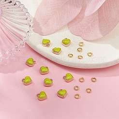 ハート合金エナメルチャーム  黄金の開いた丸カンで  緑黄  チャーム：8x7.5x2.5mm  穴：1.5mm  10個;縄跳び：20ゲージ  4x0.8mm  内径：2.4mm  10pc&nbsp;ENAM-YW0002-85B