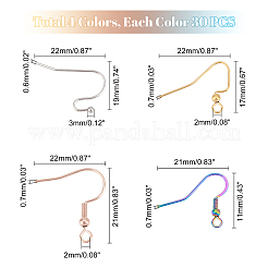 120個4スタイル304ステンレススチールピアスフック  耳ワイヤー  ミックスカラー  11~21x21~22mm  穴：2mm  ピン：0.6~0.7mm  30個/スタイル&nbsp;STAS-UN0034-15