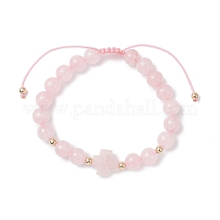 女性用天然ローズクォーツビーズ編みビーズブレスレット  ラウンド＆クロス  内径：2~3-1/2インチ（5.2~9cm）&nbsp;BJEW-JB12212-01