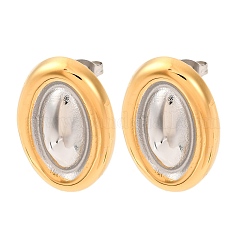 304ステンレススチール製ツートンオーバルスタッドピアス（女性用）  ゴールデン·ステンレス鋼色  27.5x18.5mm&nbsp;LS-EJEW-A136-01A-GP