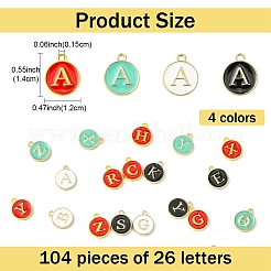 4セット4色の頭文字a〜zアルファベットエナメルチャーム  フラットラウンドディスク両面チャーム  ミックスカラー  14x12x2mm  穴：1.5mm  26個/セット  1セット/色&nbsp;ENAM-YW0004-53