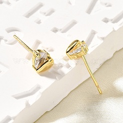 Heart Brass Micro Pave Clear Cubic Zirconia Stud Earrings&nbsp;EJEW-R018-07G