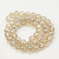 電気メッキガラスビーズセット  フル虹メッキ  多面カット  ラウンド  レモンシフォン  8mm  穴：1mm&nbsp;EGLA-J015-8mm-08