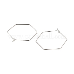 真鍮製フープピアスパーツ  六角  プラチナメッキ  37.5x30x0.7mm&nbsp;KK-R112-039C