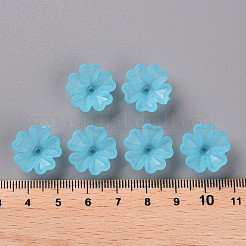 透明な艶消しアクリルビーズキャップ  5花びら  花  ディープスカイブルー  16.5x6mm  穴：1.6mm  約959個/500g&nbsp;MACR-S371-04A-755