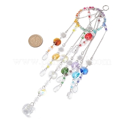 Glass & Stainless Steel Round & Teardrop & Octagonal Beads Hanging Suncatchers&nbsp;HJEW-JM04536